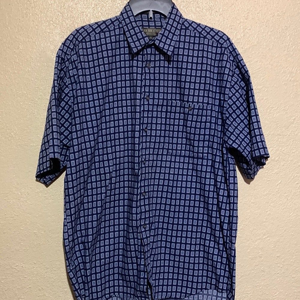 Brian Brothers Shirt Short Sleeve Blue White 100% Cotton Size M